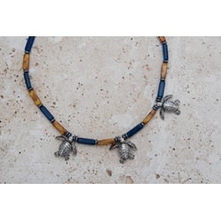 Czech Blue And Brown Hatchling Turtle Charm Necklace